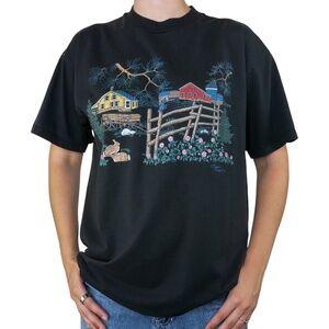 Vintage 90s Jerzees Nature Farm Scene Shirt